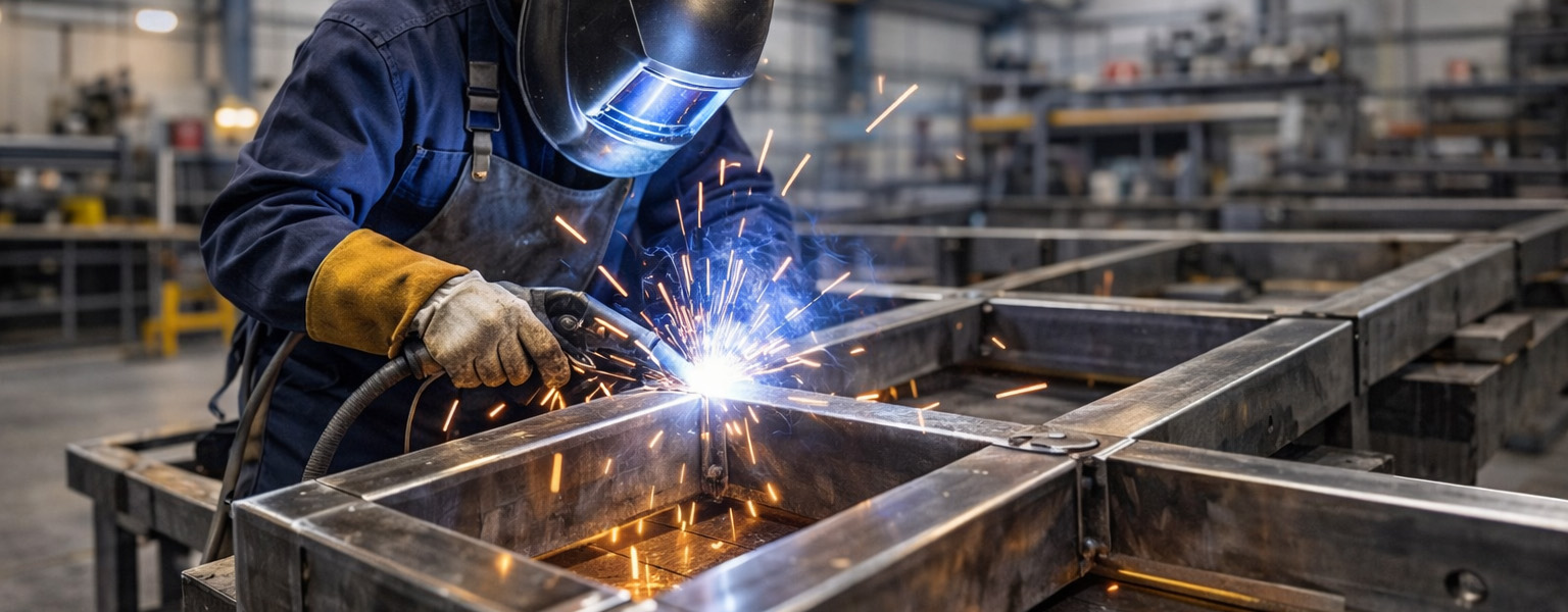 Metalen constructiewerk in productie
