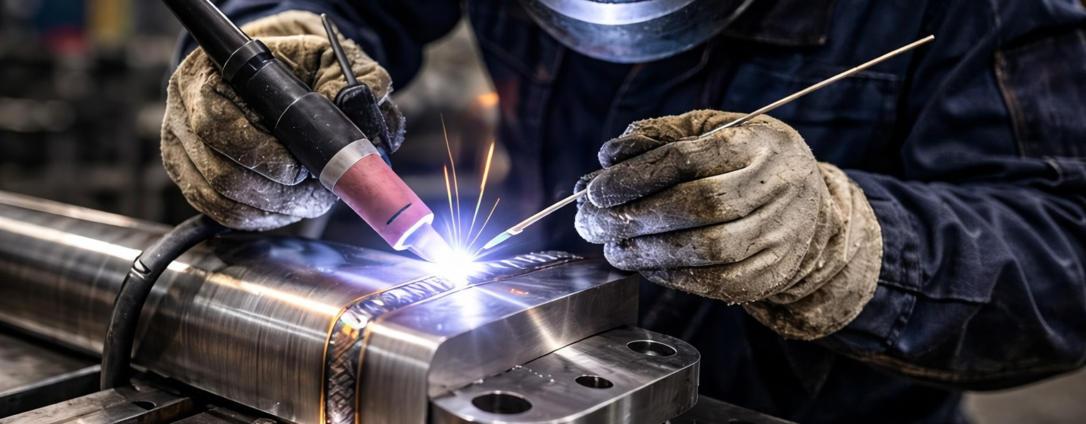 Specialist tijdens laswerk aan een metalen constructie